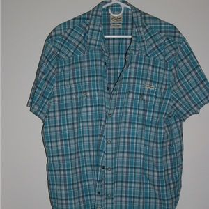 Lucky brand men’s snap front teal blue plaid XXl shirt
